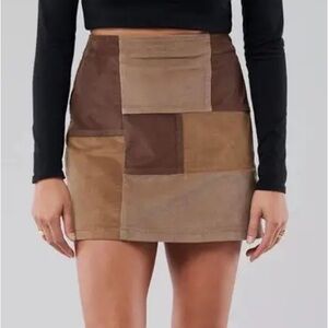 Hollister Patchwork Suede Mini Skirt in Mixed Brown Tones